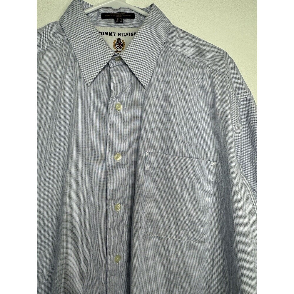 Vintage Tommy Hilfiger Blue White Button Long Sleeve Dress Shirt Mens 16.5/32-33 - Picture 6 of 13